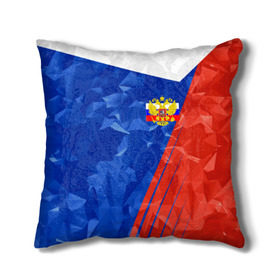 Подушка 3D с принтом RUSSIA - Tricolor Collection в Тюмени, наволочка – 100% полиэстер, наполнитель – холлофайбер (легкий наполнитель, не вызывает аллергию). | состоит из подушки и наволочки. Наволочка на молнии, легко снимается для стирки | russia | герб | россия | триколор | флаг