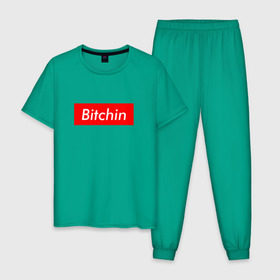 Мужская пижама хлопок с принтом Bitchin в Тюмени, 100% хлопок | брюки и футболка прямого кроя, без карманов, на брюках мягкая резинка на поясе и по низу штанин
 | stranger things | очень странные дела