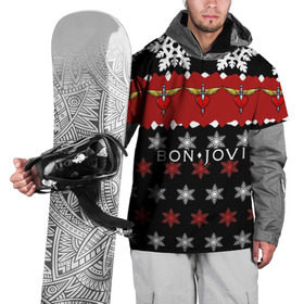 Накидка на куртку 3D с принтом Праздничный Bon Jovi в Тюмени, 100% полиэстер |  | bon | jovi | бон | группа | джови | новогодний | новый год | праздник | рождество | рок | снежинки