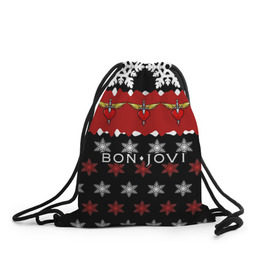 Рюкзак-мешок 3D с принтом Праздничный Bon Jovi в Тюмени, 100% полиэстер | плотность ткани — 200 г/м2, размер — 35 х 45 см; лямки — толстые шнурки, застежка на шнуровке, без карманов и подкладки | bon | jovi | бон | группа | джови | новогодний | новый год | праздник | рождество | рок | снежинки