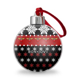 Ёлочный шар с принтом Праздничный Bon Jovi в Тюмени, Пластик | Диаметр: 77 мм | bon | jovi | бон | группа | джови | новогодний | новый год | праздник | рождество | рок | снежинки