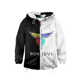 Детская ветровка 3D с принтом Bon Jovi в Тюмени, 100% полиэстер | подол и капюшон оформлены резинкой с фиксаторами, по бокам два кармана без застежек, один потайной карман на груди | Тематика изображения на принте: bon | jovi | бон | бон джови | джови | рок группа