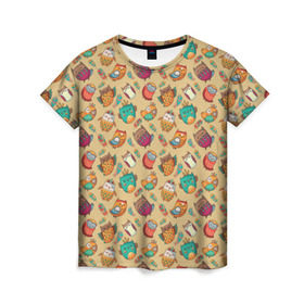 Женская футболка 3D с принтом Совушки в Тюмени, 100% полиэфир ( синтетическое хлопкоподобное полотно) | прямой крой, круглый вырез горловины, длина до линии бедер | перья | сова | филин
