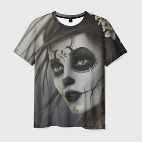 Мужская футболка 3D с принтом Skull в Тюмени, 100% полиэфир | прямой крой, круглый вырез горловины, длина до линии бедер | halloween | skull | sugar skull | мексика | хэллоуин | череп