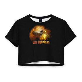 Женская футболка 3D укороченная с принтом Led Zeppelin в Тюмени, 100% полиэстер | круглая горловина, длина футболки до линии талии, рукава с отворотами | led zeppelin | джимми пейдж | джон генри бонэм | джон пол джонс | лед зепелен | лед зеппелин | роберт плант | рок группа