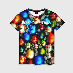 Женская футболка 3D с принтом Merry Christmas в Тюмени, 100% полиэфир ( синтетическое хлопкоподобное полотно) | прямой крой, круглый вырез горловины, длина до линии бедер | christmas | new year | новый год | рождество