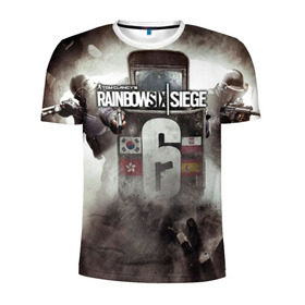Мужская футболка 3D спортивная с принтом Tom Clancy Rainbow Six Siege в Тюмени, 100% полиэстер с улучшенными характеристиками | приталенный силуэт, круглая горловина, широкие плечи, сужается к линии бедра | 6 | rainbow six | siege | война | игра | оружие | осада | шутер