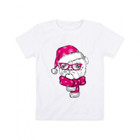 Детская футболка хлопок с принтом Бульдог Санта в Тюмени, 100% хлопок | круглый вырез горловины, полуприлегающий силуэт, длина до линии бедер | breed | bulldog | christmas | dog | hat | holiday | new year | santa claus | scarf | snow | snowflakes | winter | бульдог | дед мороз | зима | новый год | очки | порода | праздник | рождество | санта клаус | снег | снежинки | собака | шапка | ша