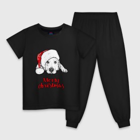 Детская пижама хлопок с принтом Собака Санта в Тюмени, 100% хлопок |  брюки и футболка прямого кроя, без карманов, на брюках мягкая резинка на поясе и по низу штанин
 | Тематика изображения на принте: christmas | dog | holiday | new year | santa claus | santa hat | snow | snowflakes | winter | дед мороз | зима | новый год | праздник | рождество | санта клаус | снег | снежинки | собака | шапка
