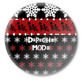 Значок с принтом Праздничный Depeche Mode в Тюмени,  металл | круглая форма, металлическая застежка в виде булавки | depeche mode | вестник моды | депеш мод | дэйв гаан | мартин гор | новогодний | новый год | рождество | роза | снежинки | энди флетчер