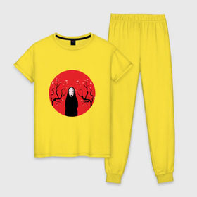 Женская пижама хлопок с принтом Унесенные призраками в Тюмени, 100% хлопок | брюки и футболка прямого кроя, без карманов, на брюках мягкая резинка на поясе и по низу штанин | миядзаки | тихиро | унесенных призракам