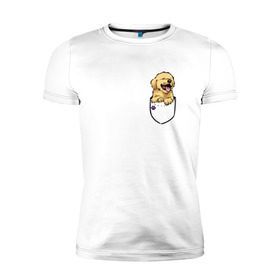 Мужская футболка премиум с принтом Собачка в кармане в Тюмени, 92% хлопок, 8% лайкра | приталенный силуэт, круглый вырез ворота, длина до линии бедра, короткий рукав | год собаки | новый год | собака