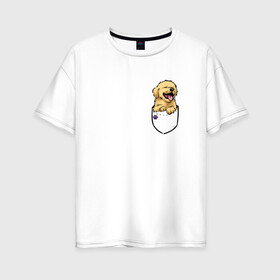 Женская футболка хлопок Oversize с принтом Собачка в кармане в Тюмени, 100% хлопок | свободный крой, круглый ворот, спущенный рукав, длина до линии бедер
 | год собаки | новый год | собака