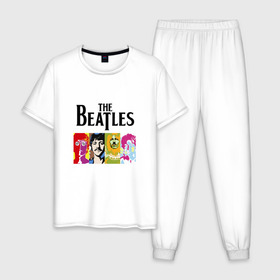 Мужская пижама хлопок с принтом The Beatles в Тюмени, 100% хлопок | брюки и футболка прямого кроя, без карманов, на брюках мягкая резинка на поясе и по низу штанин
 | битлз | джон леннон | джордж харрисон | пол маккартни | ринго старр