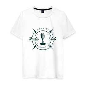 Мужская футболка хлопок с принтом Hawkins radio club в Тюмени, 100% хлопок | прямой крой, круглый вырез горловины, длина до линии бедер, слегка спущенное плечо. | stranger things | логотип | триллер