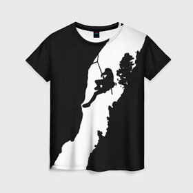 Женская футболка 3D с принтом Climbing в Тюмени, 100% полиэфир ( синтетическое хлопкоподобное полотно) | прямой крой, круглый вырез горловины, длина до линии бедер | climbing | климбинг | отвес | скала | скалодром | скалолаз | скалолазание | сколы | ущелье