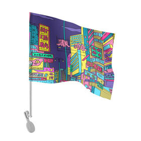 Флаг для автомобиля с принтом Токио в Тюмени, 100% полиэстер | Размер: 30*21 см | азия | буквы | вывески | иероглифы | кислота | мегаполис | неон | неонуар | флуо | япония | яркий