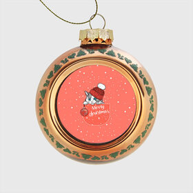 Стеклянный ёлочный шар с принтом Кошка в кармане в Тюмени, Стекло | Диаметр: 80 мм | зима | кот | новый год | подарок | рождество