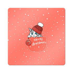 Магнит виниловый Квадрат с принтом Кошка в кармане в Тюмени, полимерный материал с магнитным слоем | размер 9*9 см, закругленные углы | Тематика изображения на принте: зима | кот | новый год | подарок | рождество