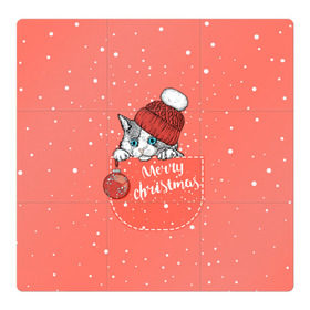 Магнитный плакат 3Х3 с принтом Кошка в кармане в Тюмени, Полимерный материал с магнитным слоем | 9 деталей размером 9*9 см | Тематика изображения на принте: зима | кот | новый год | подарок | рождество