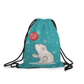 Рюкзак-мешок 3D с принтом Мишка и шарик в Тюмени, 100% полиэстер | плотность ткани — 200 г/м2, размер — 35 х 45 см; лямки — толстые шнурки, застежка на шнуровке, без карманов и подкладки | зима | медведь | новый год | подарок | рождество