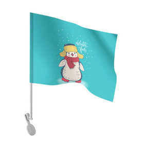 Флаг для автомобиля с принтом Пингвин в шарфе в Тюмени, 100% полиэстер | Размер: 30*21 см | зима | новый год | пингвин | подарок | рождество