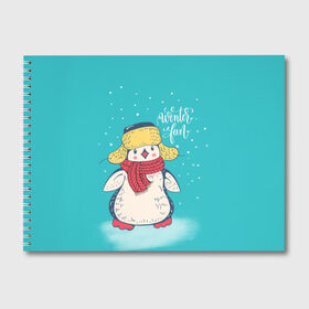 Альбом для рисования с принтом Пингвин в шарфе в Тюмени, 100% бумага
 | матовая бумага, плотность 200 мг. | зима | новый год | пингвин | подарок | рождество