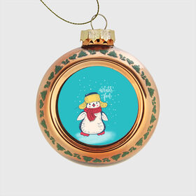 Стеклянный ёлочный шар с принтом Пингвин в шарфе в Тюмени, Стекло | Диаметр: 80 мм | Тематика изображения на принте: зима | новый год | пингвин | подарок | рождество