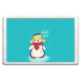 Магнит 45*70 с принтом Пингвин в шарфе в Тюмени, Пластик | Размер: 78*52 мм; Размер печати: 70*45 | зима | новый год | пингвин | подарок | рождество