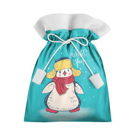 Подарочный 3D мешок с принтом Пингвин в шарфе в Тюмени, 100% полиэстер | Размер: 29*39 см | Тематика изображения на принте: зима | новый год | пингвин | подарок | рождество