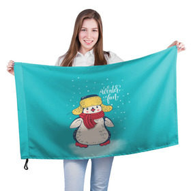 Флаг 3D с принтом Пингвин в шарфе в Тюмени, 100% полиэстер | плотность ткани — 95 г/м2, размер — 67 х 109 см. Принт наносится с одной стороны | зима | новый год | пингвин | подарок | рождество