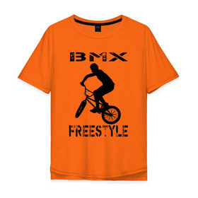 Мужская футболка хлопок Oversize с принтом BMX FreeStyle в Тюмени, 100% хлопок | свободный крой, круглый ворот, “спинка” длиннее передней части | Тематика изображения на принте: bmx | freestyle | велик | велосипед | трюки | экстрим