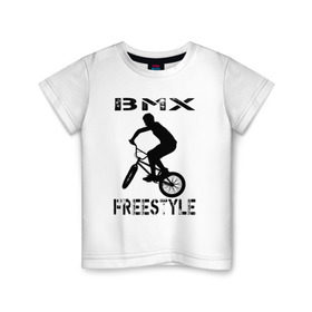 Детская футболка хлопок с принтом BMX FreeStyle в Тюмени, 100% хлопок | круглый вырез горловины, полуприлегающий силуэт, длина до линии бедер | bmx | freestyle | велик | велосипед | трюки | экстрим