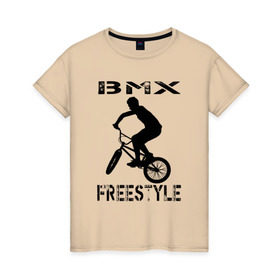 Женская футболка хлопок с принтом BMX FreeStyle в Тюмени, 100% хлопок | прямой крой, круглый вырез горловины, длина до линии бедер, слегка спущенное плечо | bmx | freestyle | велик | велосипед | трюки | экстрим