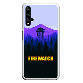 Чехол для Honor 20 с принтом Firewatch в Тюмени, Силикон | Область печати: задняя сторона чехла, без боковых панелей | Тематика изображения на принте: вышка | закат | лес | пейзаж