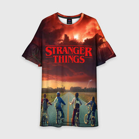 Детское платье 3D с принтом STRANGER THINGS | ОЧЕНЬ СТРАННЫЕ ДЕЛА в Тюмени, 100% полиэстер | прямой силуэт, чуть расширенный к низу. Круглая горловина, на рукавах — воланы | stranger things | очень странные дела