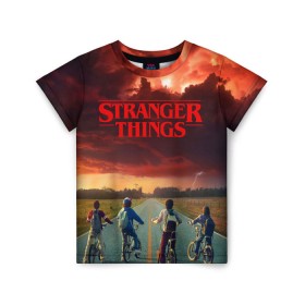 Детская футболка 3D с принтом Stranger Things в Тюмени, 100% гипоаллергенный полиэфир | прямой крой, круглый вырез горловины, длина до линии бедер, чуть спущенное плечо, ткань немного тянется | stranger things | очень странные дела