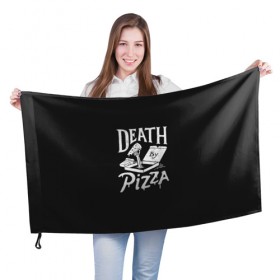 Флаг 3D с принтом Death By Pizza в Тюмени, 100% полиэстер | плотность ткани — 95 г/м2, размер — 67 х 109 см. Принт наносится с одной стороны | рука | скелет | умереть от пицы