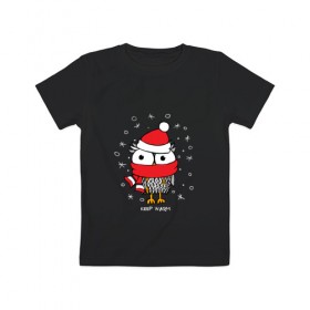 Детская футболка хлопок с принтом Сова в шапке в Тюмени, 100% хлопок | круглый вырез горловины, полуприлегающий силуэт, длина до линии бедер | Тематика изображения на принте: зима | новый год | подарок | рождество | сова