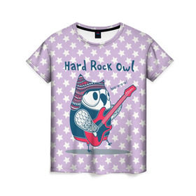 Женская футболка 3D с принтом Hard rock owl в Тюмени, 100% полиэфир ( синтетическое хлопкоподобное полотно) | прямой крой, круглый вырез горловины, длина до линии бедер | гитара | гитарист | музыка | музыкант
