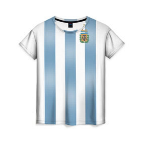 Женская футболка 3D с принтом Аргентина ЧМ 2018 в Тюмени, 100% полиэфир ( синтетическое хлопкоподобное полотно) | прямой крой, круглый вырез горловины, длина до линии бедер | cup | fifa | world | мира | мундиаль | россия | чемпионат