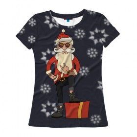 Женская футболка 3D с принтом Santa hipster в Тюмени, 100% полиэфир ( синтетическое хлопкоподобное полотно) | прямой крой, круглый вырез горловины, длина до линии бедер | 