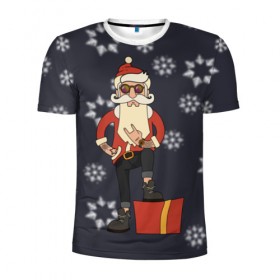 Мужская футболка 3D спортивная с принтом Santa hipster в Тюмени, 100% полиэстер с улучшенными характеристиками | приталенный силуэт, круглая горловина, широкие плечи, сужается к линии бедра | 