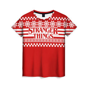 Женская футболка 3D с принтом Свитер Stranger Things в Тюмени, 100% полиэфир ( синтетическое хлопкоподобное полотно) | прямой крой, круглый вырез горловины, длина до линии бедер | stranger things | новогодний | очень странные дела | праздничный | рождество | свитер