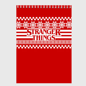 Скетчбук с принтом Свитер Stranger Things в Тюмени, 100% бумага
 | 48 листов, плотность листов — 100 г/м2, плотность картонной обложки — 250 г/м2. Листы скреплены сверху удобной пружинной спиралью | stranger things | новогодний | очень странные дела | праздничный | рождество | свитер