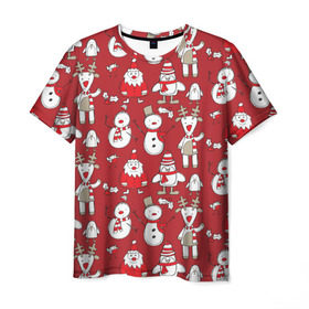 Мужская футболка 3D с принтом Новый год в Тюмени, 100% полиэфир | прямой крой, круглый вырез горловины, длина до линии бедер | дед мороз | новогодний олень | новый год | олень | пингвин | подарок на новый год | снеговик