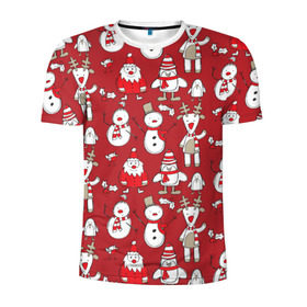 Мужская футболка 3D спортивная с принтом Новый год в Тюмени, 100% полиэстер с улучшенными характеристиками | приталенный силуэт, круглая горловина, широкие плечи, сужается к линии бедра | дед мороз | новогодний олень | новый год | олень | пингвин | подарок на новый год | снеговик