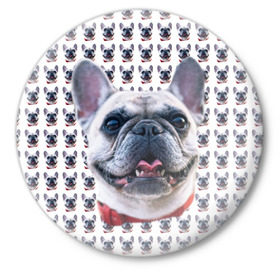 Значок с принтом Французский бульдог в Тюмени,  металл | круглая форма, металлическая застежка в виде булавки | бульдог | бульдожка | пес | песик | собака | французский бульдог