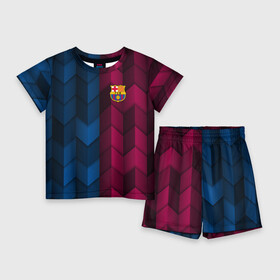 Детский костюм с шортами 3D с принтом FC Barca 2018 Creative uniform в Тюмени,  |  | fc | fc barcelona | fcb | барселона | спорт | спортивные | фк | футбол | футбольный клуб