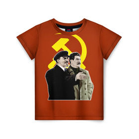 Детская футболка 3D с принтом Ленин Сталин в Тюмени, 100% гипоаллергенный полиэфир | прямой крой, круглый вырез горловины, длина до линии бедер, чуть спущенное плечо, ткань немного тянется | 1917 | владимир | иосиф | коммунизм | ленин | о.м.с.к. | революция | серп и молот | советский | социализм | союз | ссср | сталин | ульянов